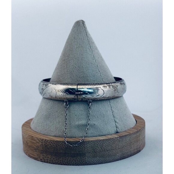 Vintage 925 Sterling Silver Engraved Hinged Bangle Bracelet Size 7.25 Estate - Picture 3 of 10